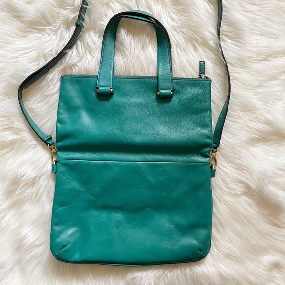 Fossil Teal Blue Green Fanny Leather Convertible Foldover Crossbody Purse Bag - Picture 7 of 11